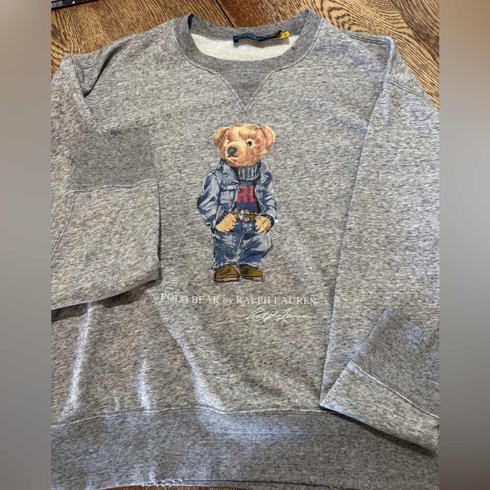 Ralph Lauren POLO Gray Crewneck with Bear Design sweatshirt
